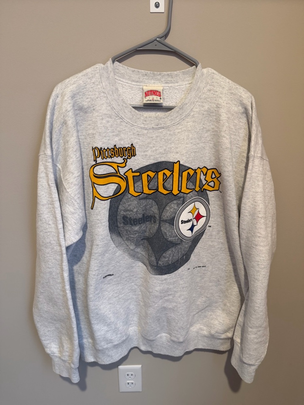 Vintage Pittsburgh Steelers Old English 1994 Sweater NFL Gray Nutmeg Mills XL